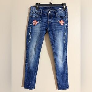 Driftwood Floral Embroidered Distressed Skinny Jeans Size 26